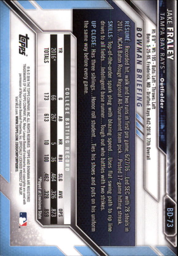 2016 Bowman Draft Baseball Singles #2-100 (Pick Your Cards) - Picture 119 of 157