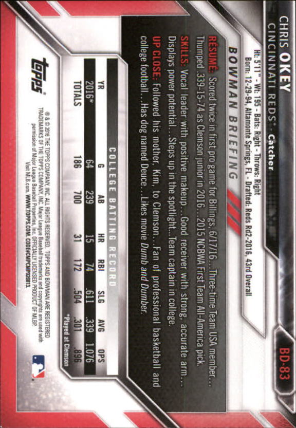 2016 Bowman Draft Baseball Singles #2-100 (Pick Your Cards) - Picture 129 of 157