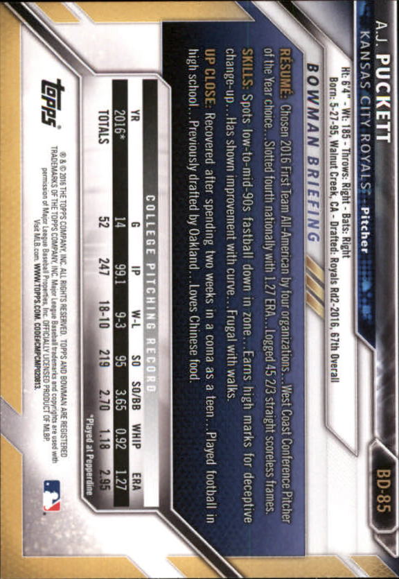 2016 Bowman Draft Baseball Singles #2-100 (Pick Your Cards) - Picture 133 of 157