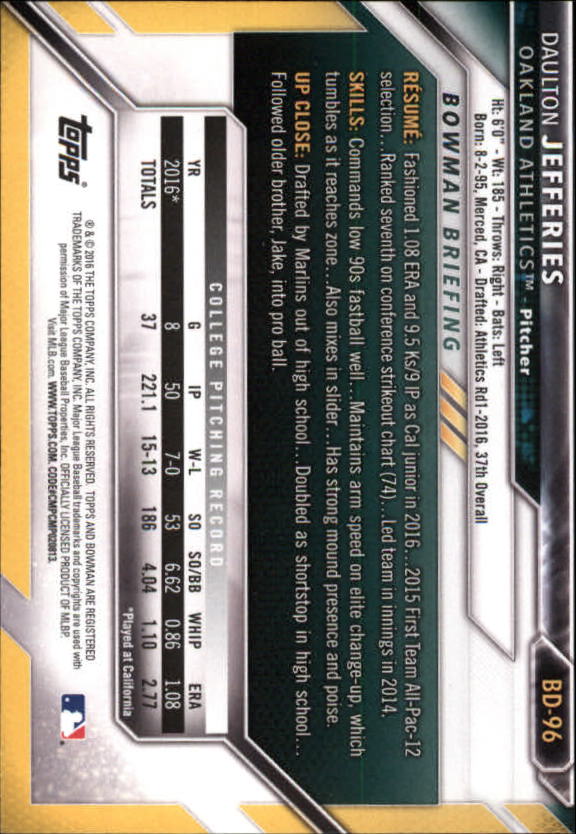 2016 Bowman Draft Baseball Singles #2-100 (Pick Your Cards) - Picture 149 of 157