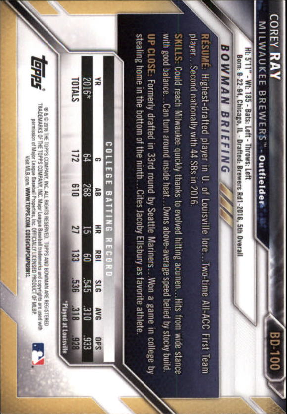 2016 Bowman Draft Baseball Singles #2-100 (Pick Your Cards) - Picture 157 of 157