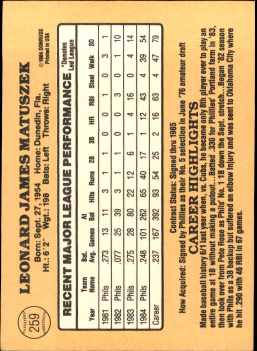 1985 Donruss Baseball Base Singles #256-510 (Pick Your Cards) - Picture 9 of 489