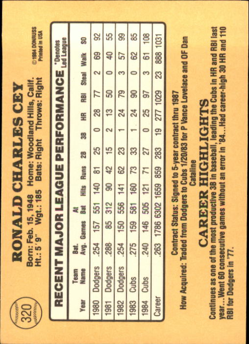 1985 Donruss Baseball Base Singles #256-510 (Pick Your Cards) - Picture 123 of 489