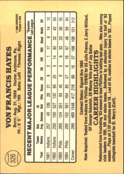 1985 Donruss Baseball Base Singles #256-510 (Pick Your Cards) - Picture 133 of 489