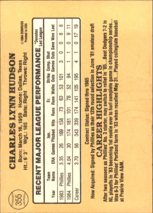 1985 Donruss Baseball Base Singles #256-510 (Pick Your Cards) - Picture 191 of 489