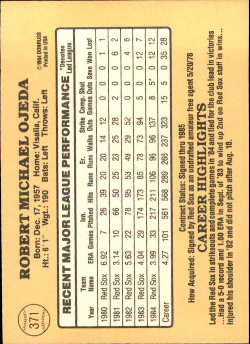 1985 Donruss Baseball Base Singles #256-510 (Pick Your Cards) - Picture 221 of 489