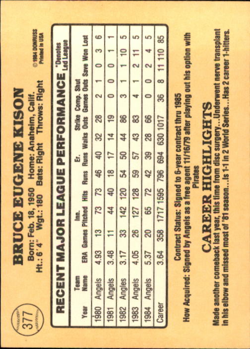 1985 Donruss Baseball Base Singles #256-510 (Pick Your Cards) - Picture 233 of 489