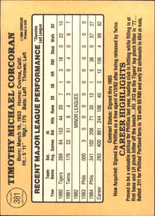 1985 Donruss Baseball Base Singles #256-510 (Pick Your Cards) - Picture 241 of 489