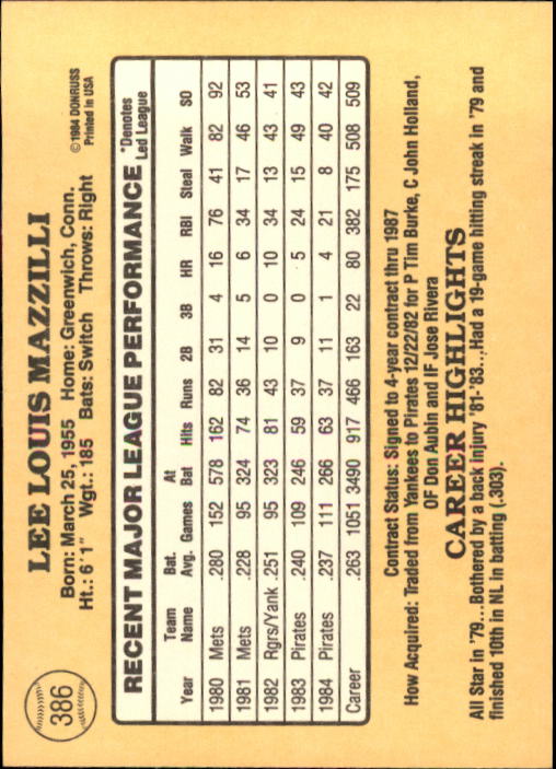 1985 Donruss Baseball Base Singles #256-510 (Pick Your Cards) - Picture 251 of 489