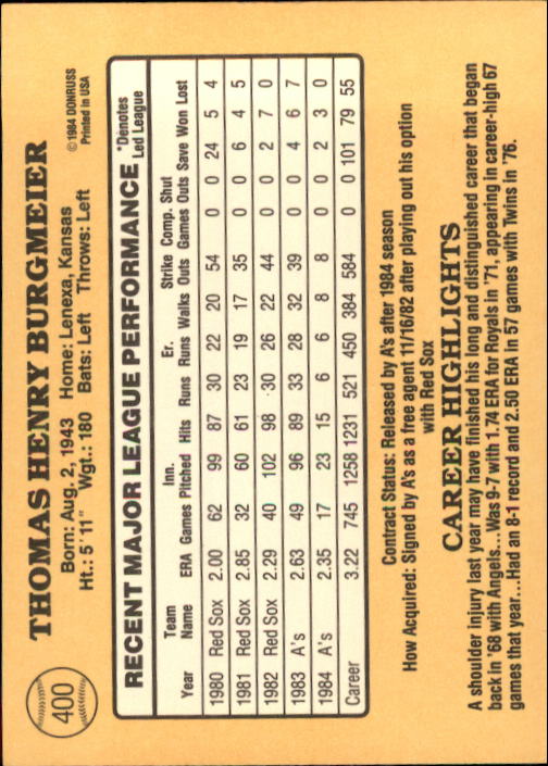 1985 Donruss Baseball Base Singles #256-510 (Pick Your Cards) - Picture 279 of 489