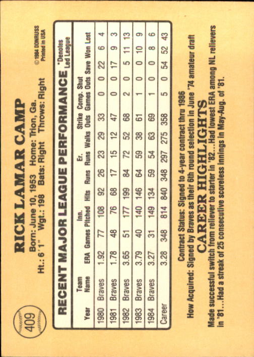 1985 Donruss Baseball Base Singles #256-510 (Pick Your Cards) - Picture 295 of 489