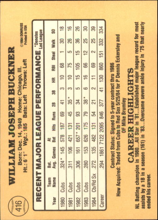 1985 Donruss Baseball Base Singles #256-510 (Pick Your Cards) - Picture 309 of 489