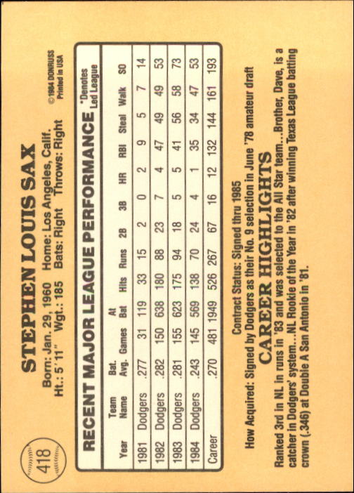 1985 Donruss Baseball Base Singles #256-510 (Pick Your Cards) - Picture 313 of 489