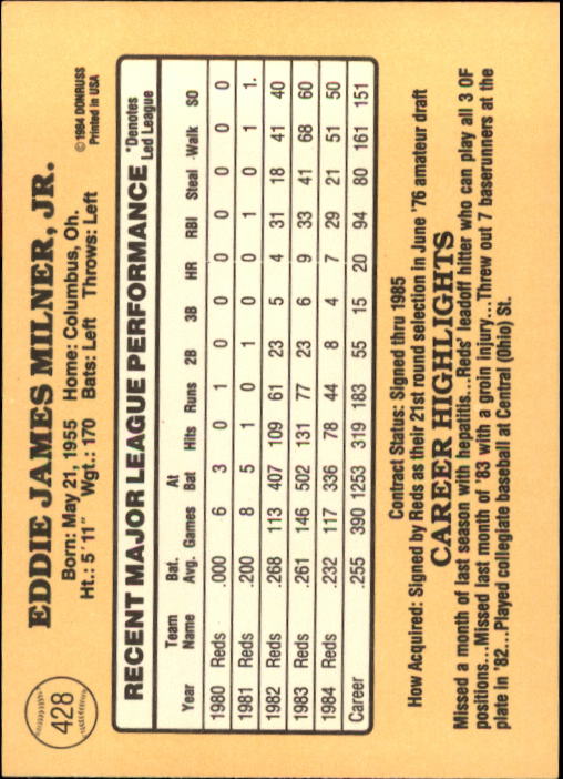 1985 Donruss Baseball Base Singles #256-510 (Pick Your Cards) - Picture 333 of 489