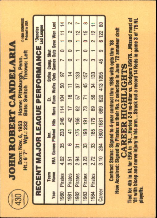 1985 Donruss Baseball Base Singles #256-510 (Pick Your Cards) - Picture 337 of 489