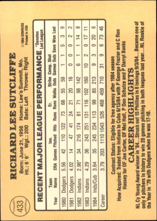 1985 Donruss Baseball Base Singles #256-510 (Pick Your Cards) - Picture 341 of 489
