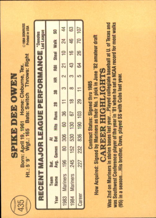 1985 Donruss Baseball Base Singles #256-510 (Pick Your Cards) - Picture 345 of 489