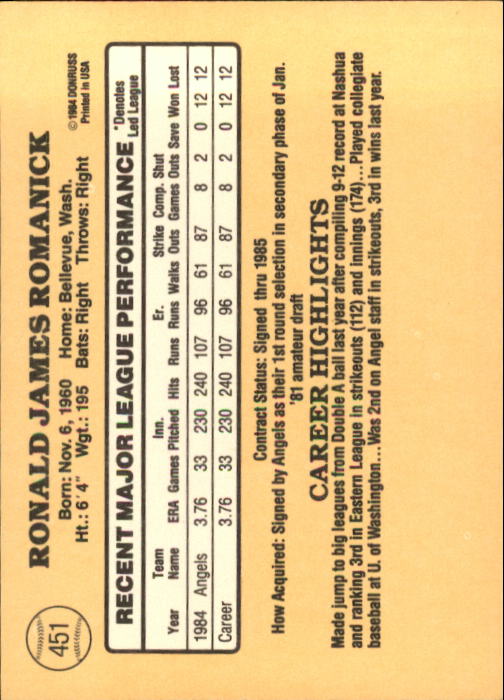 1985 Donruss Baseball Base Singles #256-510 (Pick Your Cards) - Picture 375 of 489