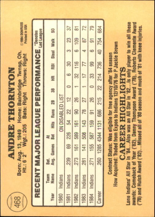 1985 Donruss Baseball Base Singles #256-510 (Pick Your Cards) - Picture 409 of 489