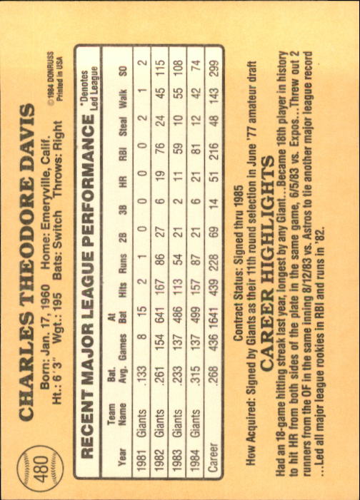 1985 Donruss Baseball Base Singles #256-510 (Pick Your Cards) - Picture 431 of 489