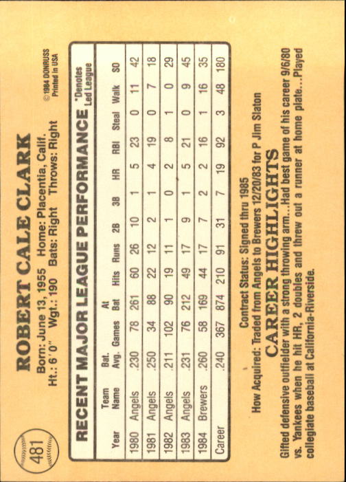 1985 Donruss Baseball Base Singles #256-510 (Pick Your Cards) - Picture 433 of 489