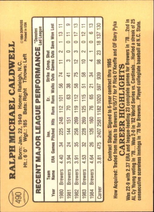 1985 Donruss Baseball Base Singles #256-510 (Pick Your Cards) - Picture 451 of 489