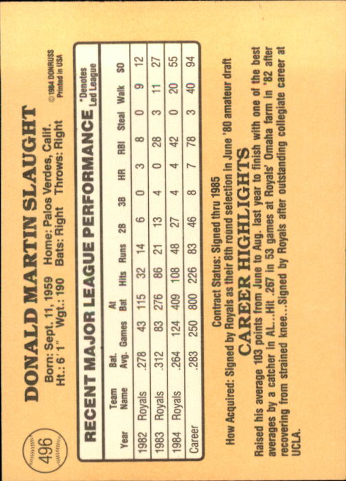 1985 Donruss Baseball Base Singles #256-510 (Pick Your Cards) - Picture 461 of 489