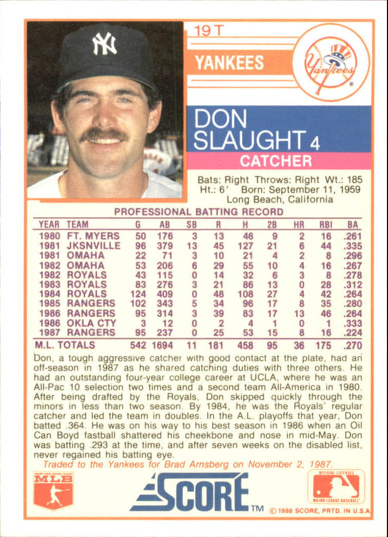 1988 Score Rookie/Traded Baseball Base Singles (Pick Your Cards) - Picture 31 of 187