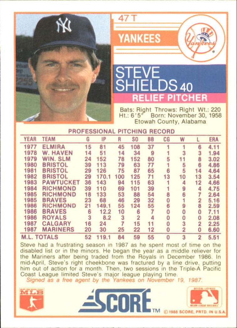 1988 Score Rookie/Traded Baseball Base Singles (Pick Your Cards) - Picture 83 of 187