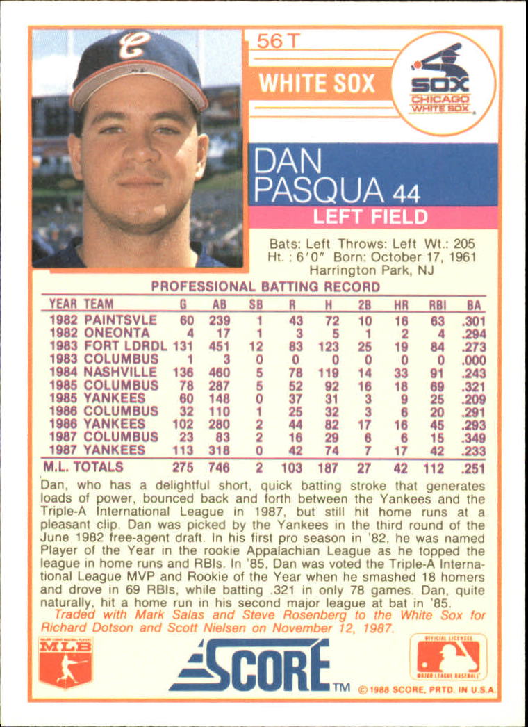 1988 Score Rookie/Traded Baseball Base Singles (Pick Your Cards) - Picture 101 of 187