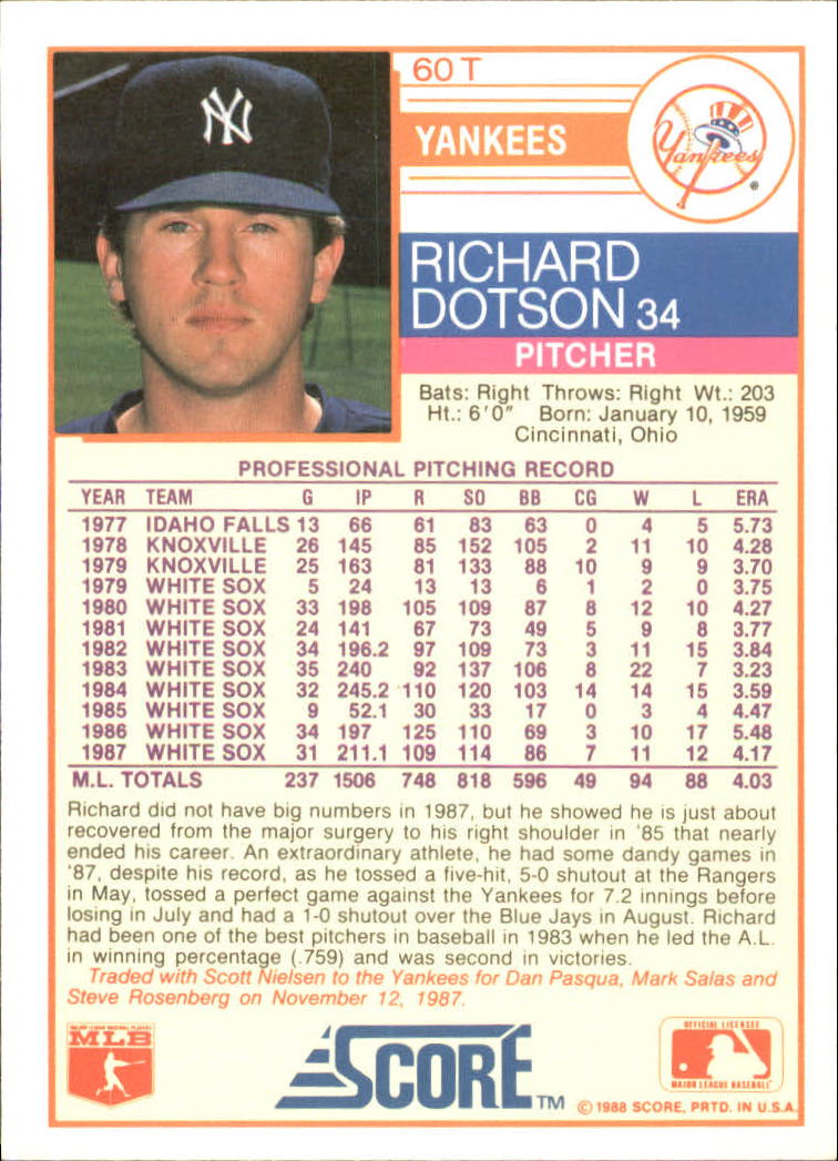 1988 Score Rookie/Traded Baseball Base Singles (Pick Your Cards) - Picture 109 of 187