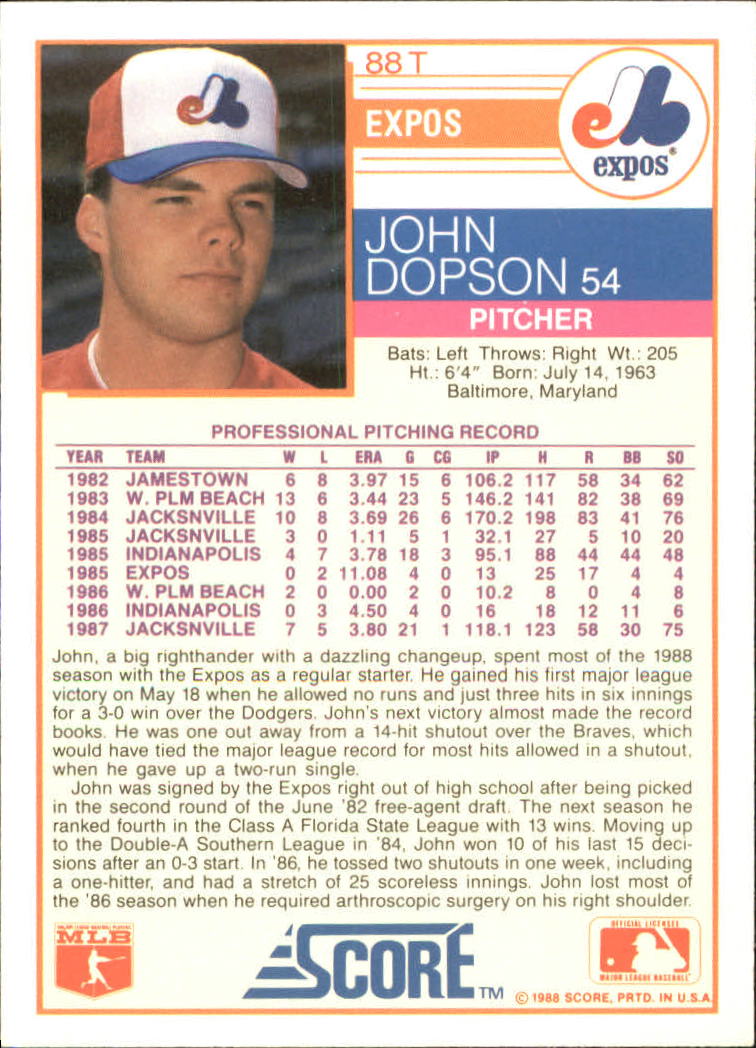 1988 Score Rookie/Traded Baseball Base Singles (Pick Your Cards) - Picture 153 of 187