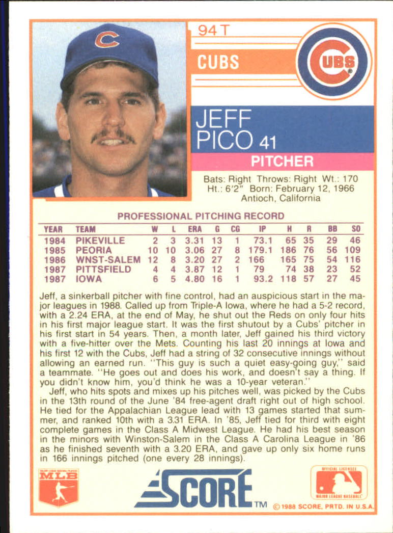 1988 Score Rookie/Traded Baseball Base Singles (Pick Your Cards) - Picture 163 of 187