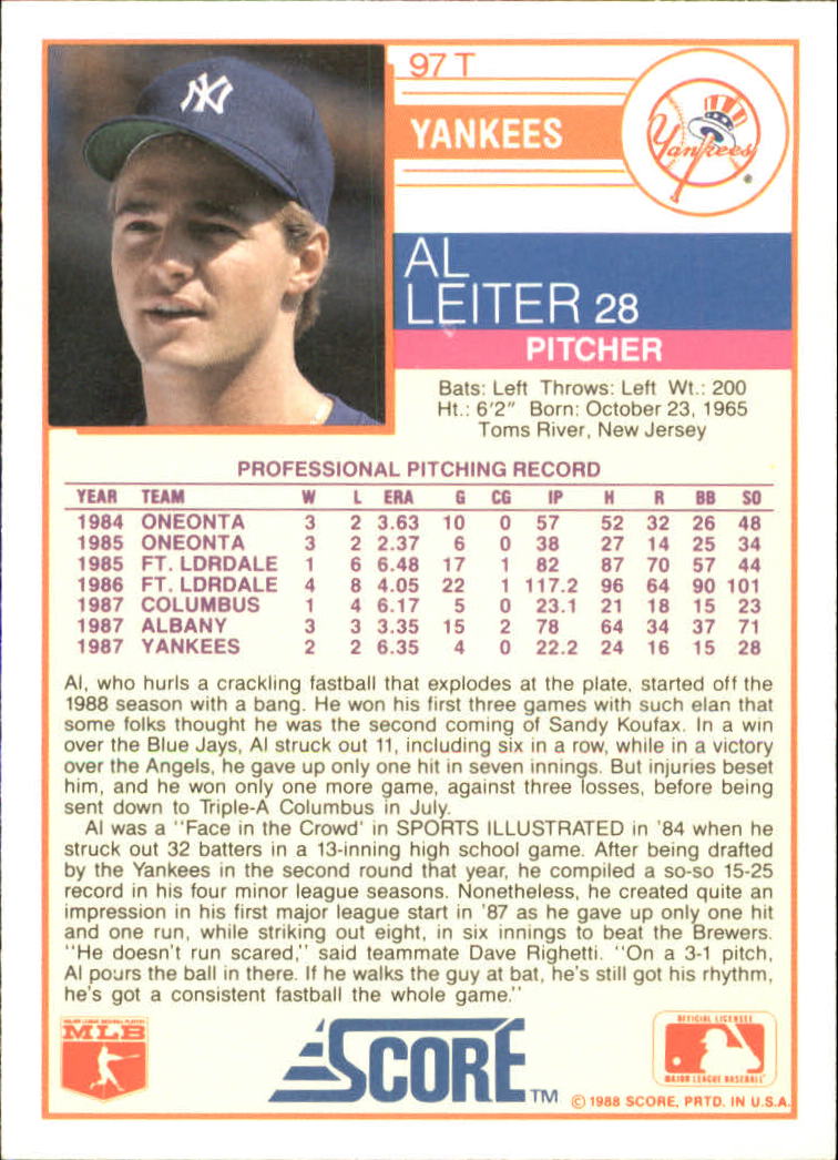 1988 Score Rookie/Traded Baseball Base Singles (Pick Your Cards) - Picture 167 of 187