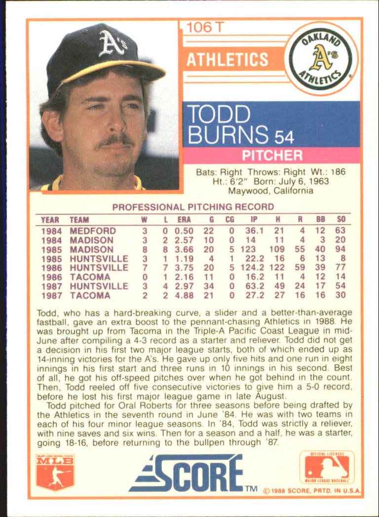 1988 Score Rookie/Traded Baseball Base Singles (Pick Your Cards) - Picture 179 of 187