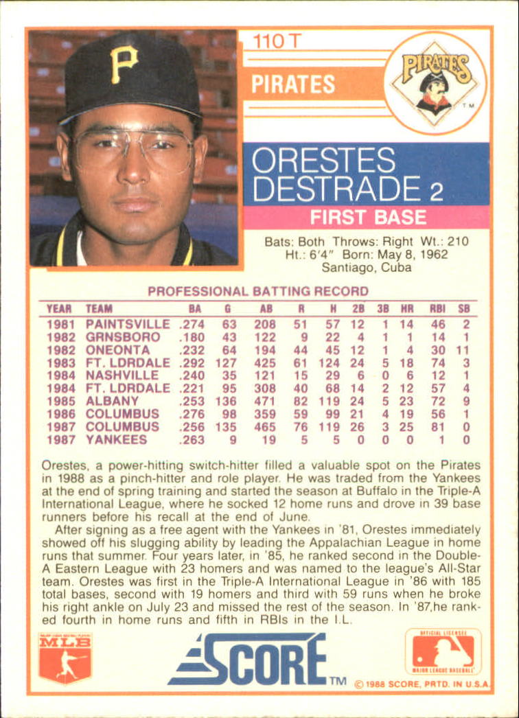 1988 Score Rookie/Traded Baseball Base Singles (Pick Your Cards) - Picture 187 of 187