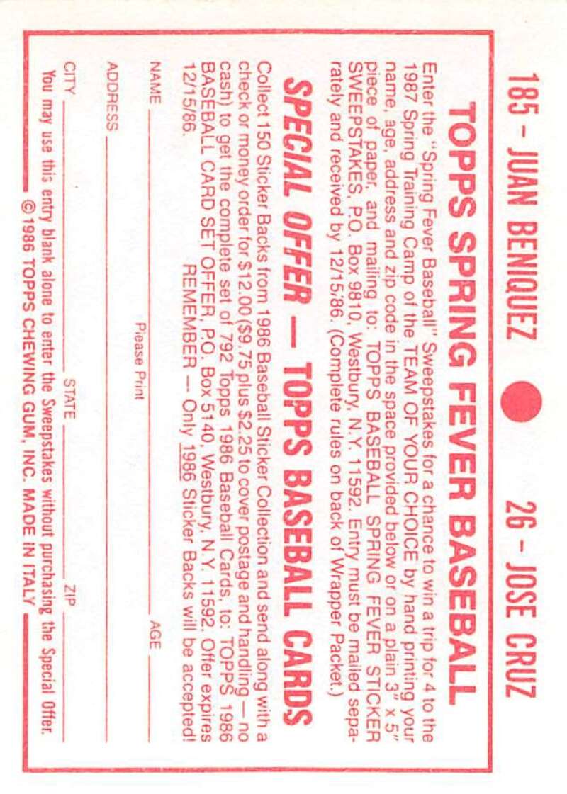 1986 Topps MLB Baseball Album Stickers Pick From List - Picture 52 of 398