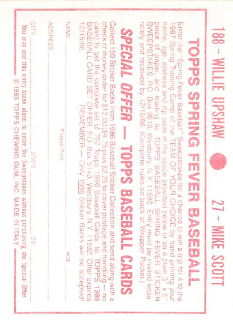 1986 Topps MLB Baseball Album Stickers Pick From List - Picture 54 of 398