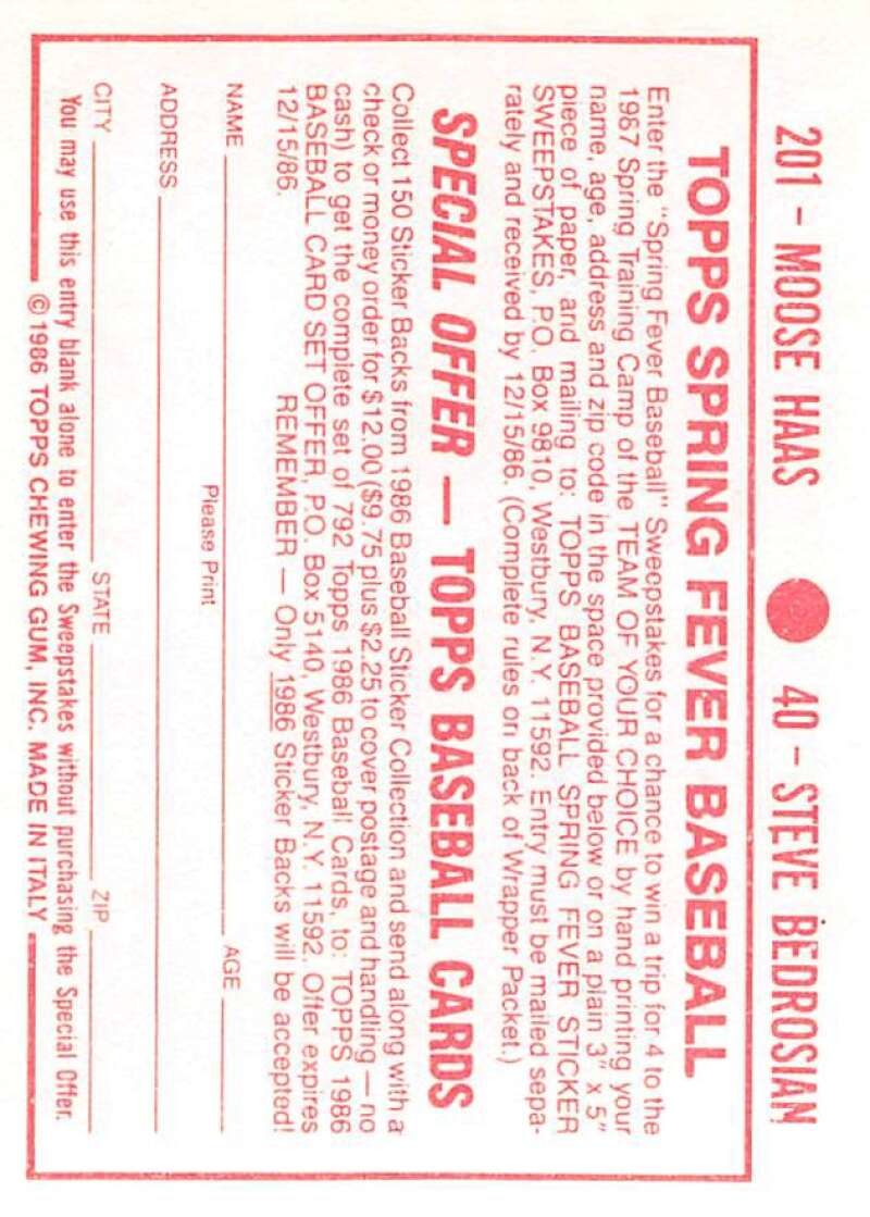 1986 Topps MLB Baseball Album Stickers Pick From List - Picture 80 of 398