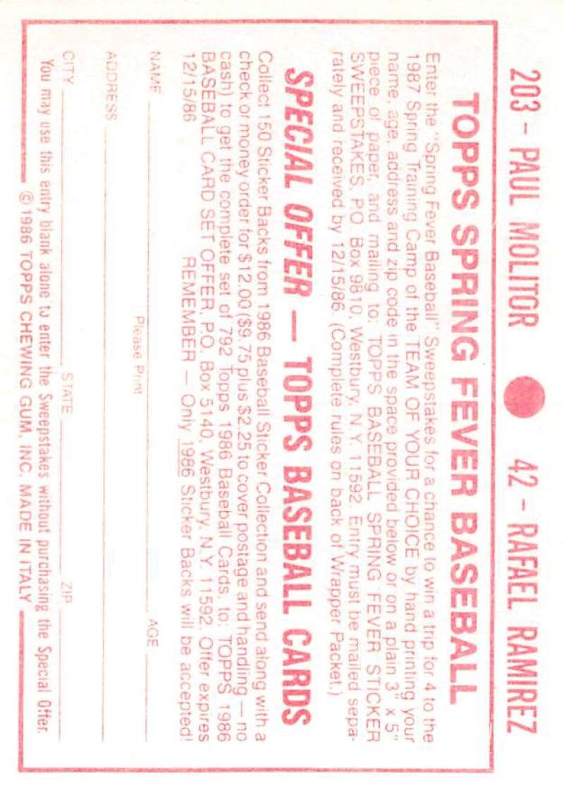 1986 Topps MLB Baseball Album Stickers Pick From List - Picture 84 of 398