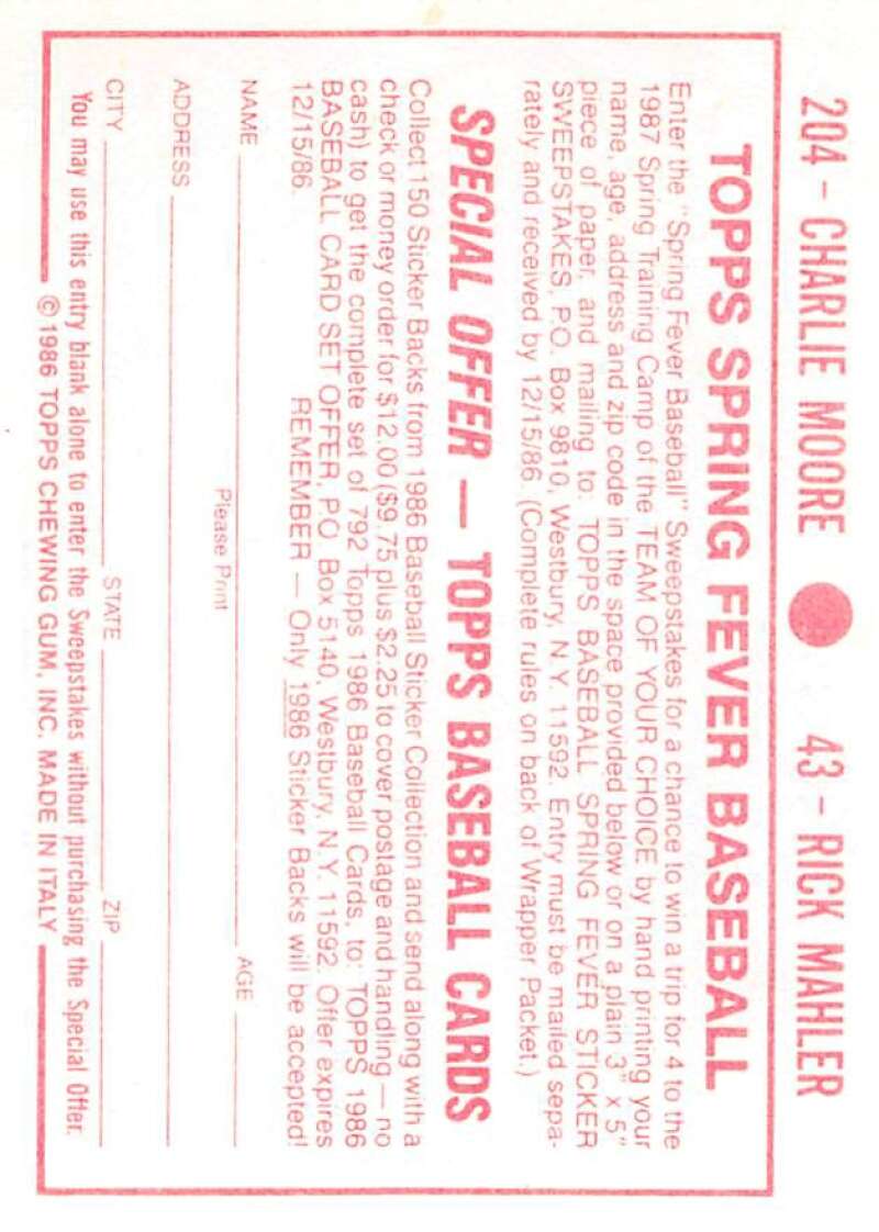 1986 Topps MLB Baseball Album Stickers Pick From List - Picture 86 of 398