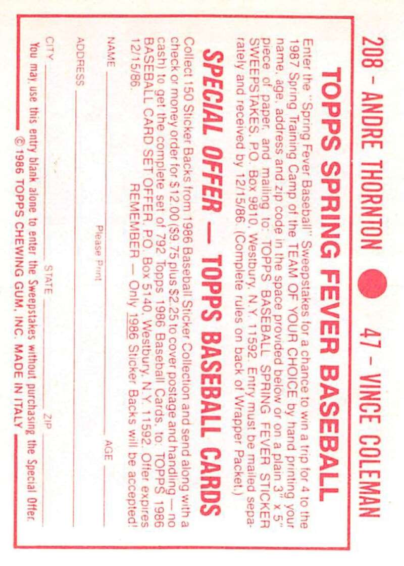 1986 Topps MLB Baseball Album Stickers Pick From List - Picture 94 of 398