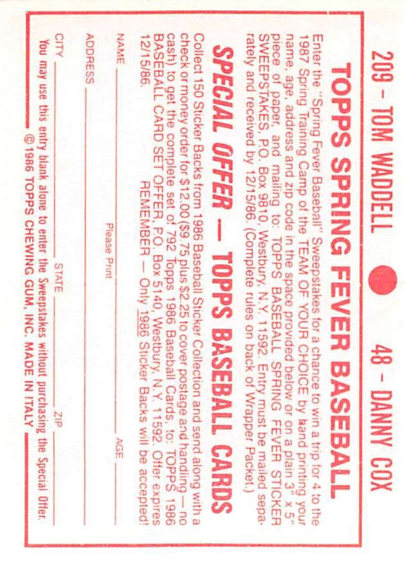 1986 Topps MLB Baseball Album Stickers Pick From List - Picture 96 of 398