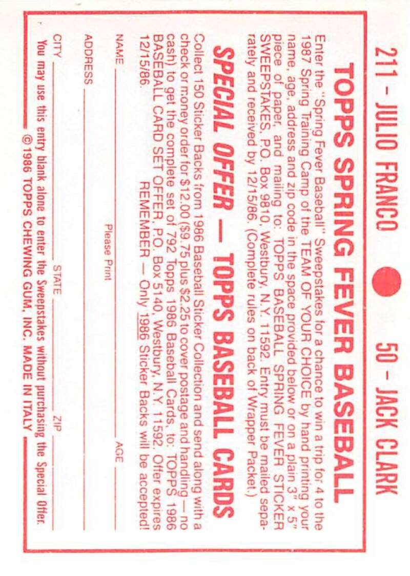 1986 Topps MLB Baseball Album Stickers Pick From List - Picture 100 of 398