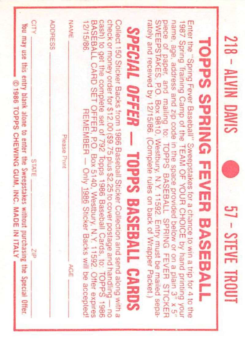 1986 Topps MLB Baseball Album Stickers Pick From List - Picture 114 of 398