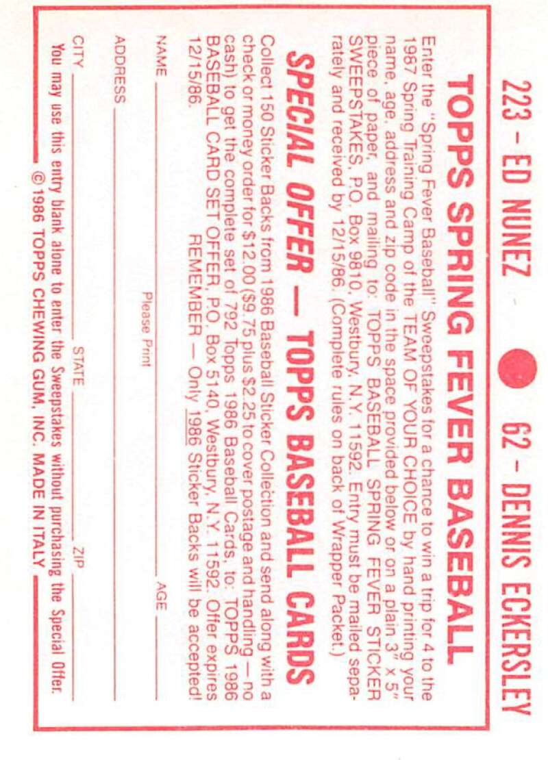 1986 Topps MLB Baseball Album Stickers Pick From List - Picture 124 of 398