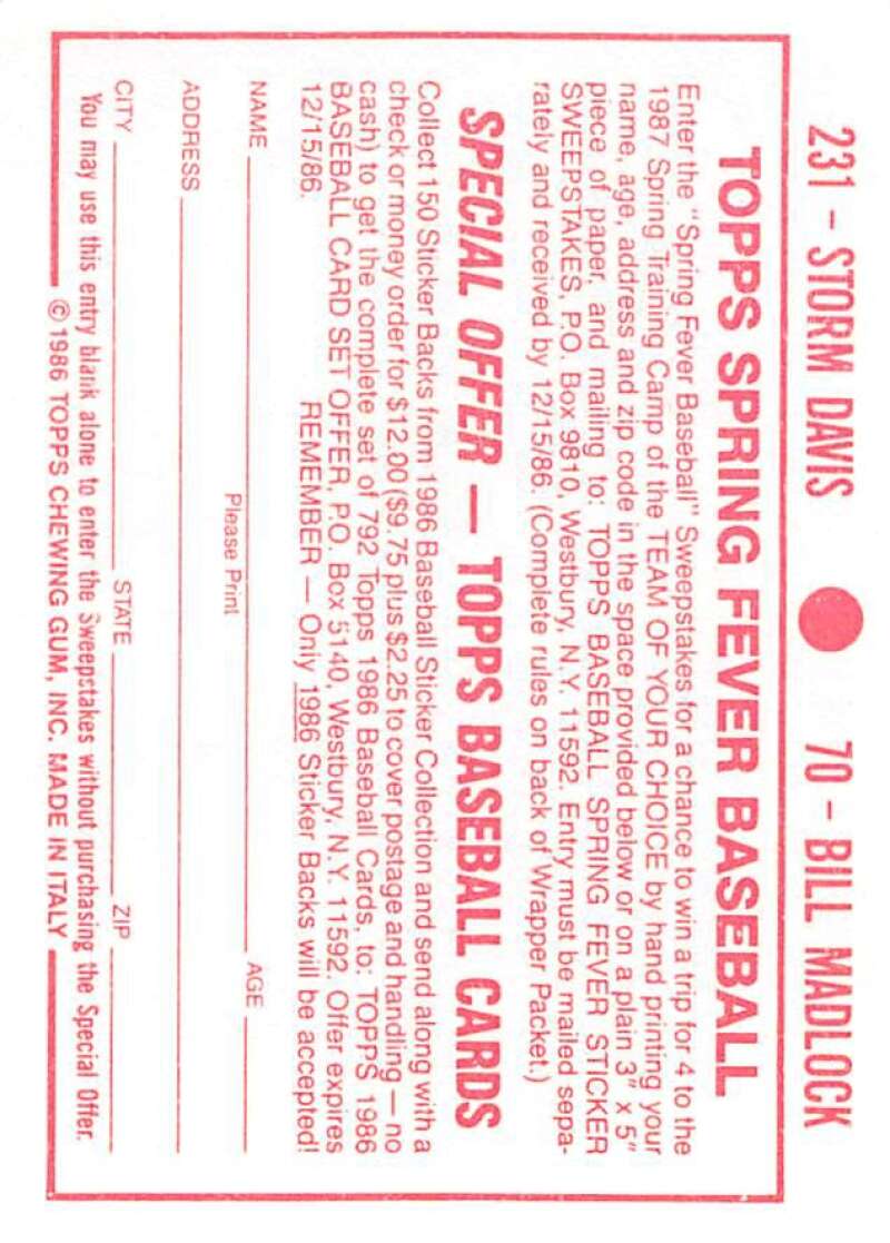 1986 Topps MLB Baseball Album Stickers Pick From List - Picture 140 of 398