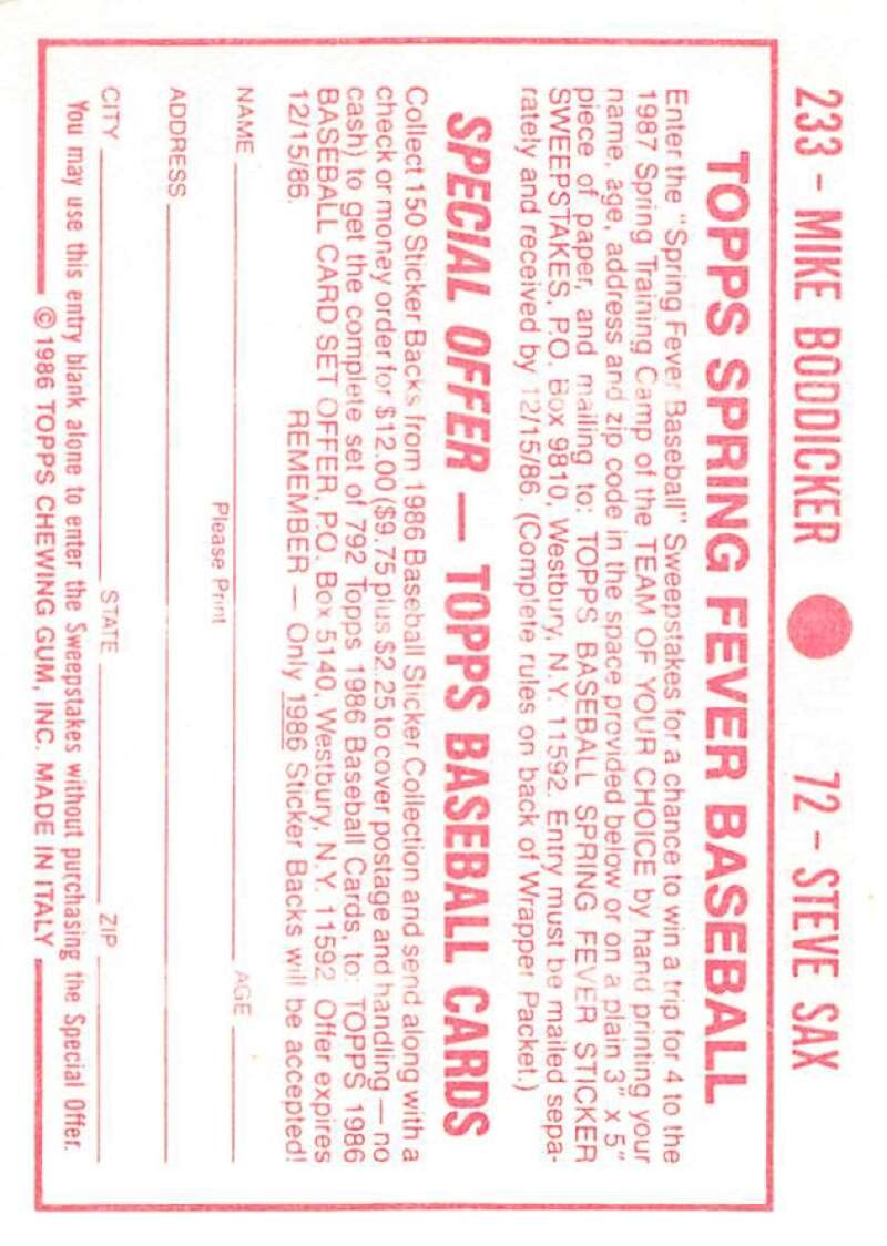 1986 Topps MLB Baseball Album Stickers Pick From List - Picture 144 of 398