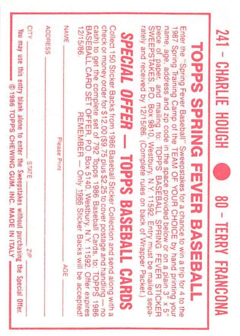 1986 Topps MLB Baseball Album Stickers Pick From List - Picture 160 of 398