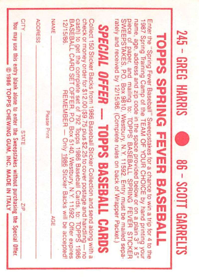 1986 Topps MLB Baseball Album Stickers Pick From List - Picture 172 of 398